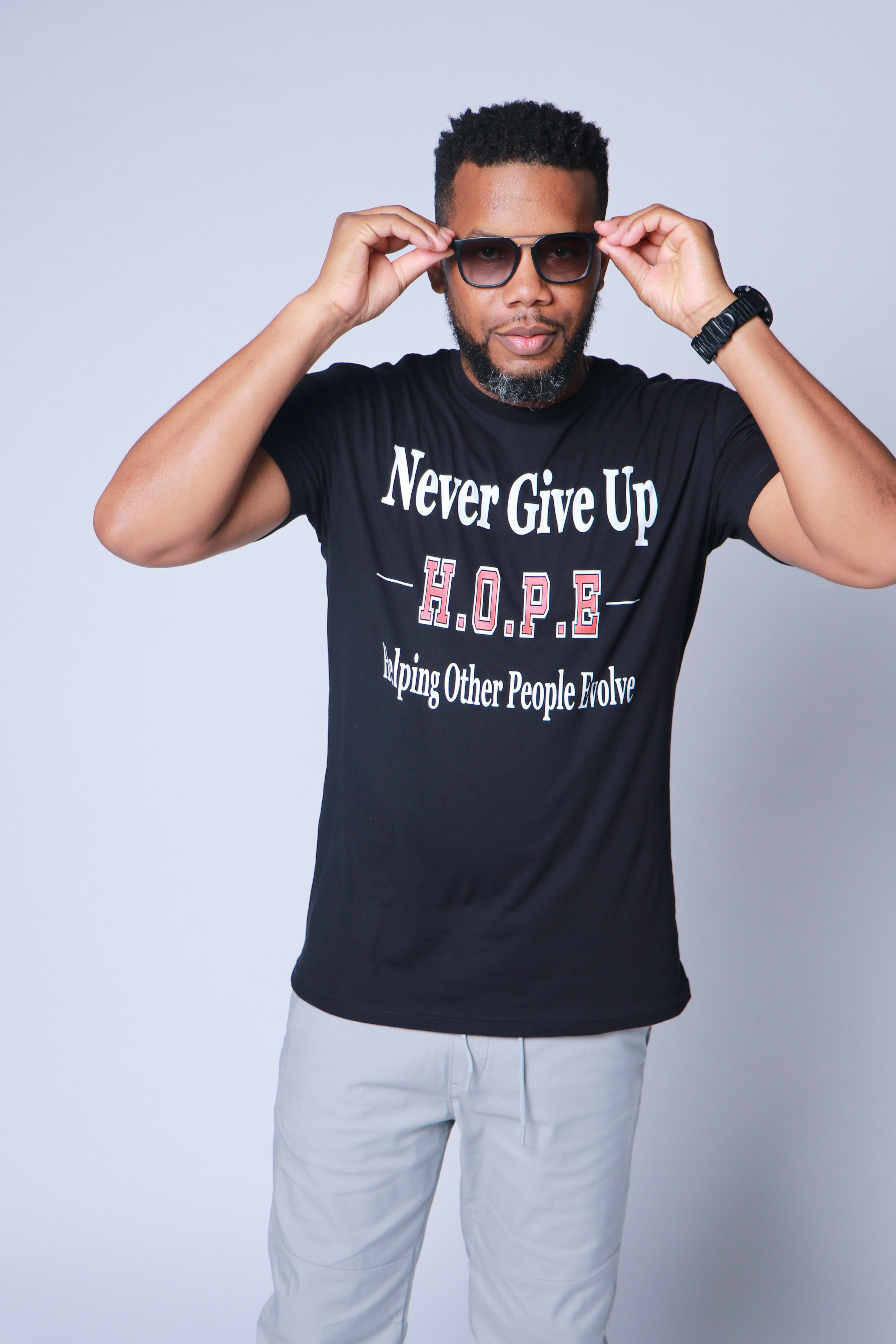 Never Give Up H.O.P.E T-shirt (Men's Fitted) - Right Vibes
